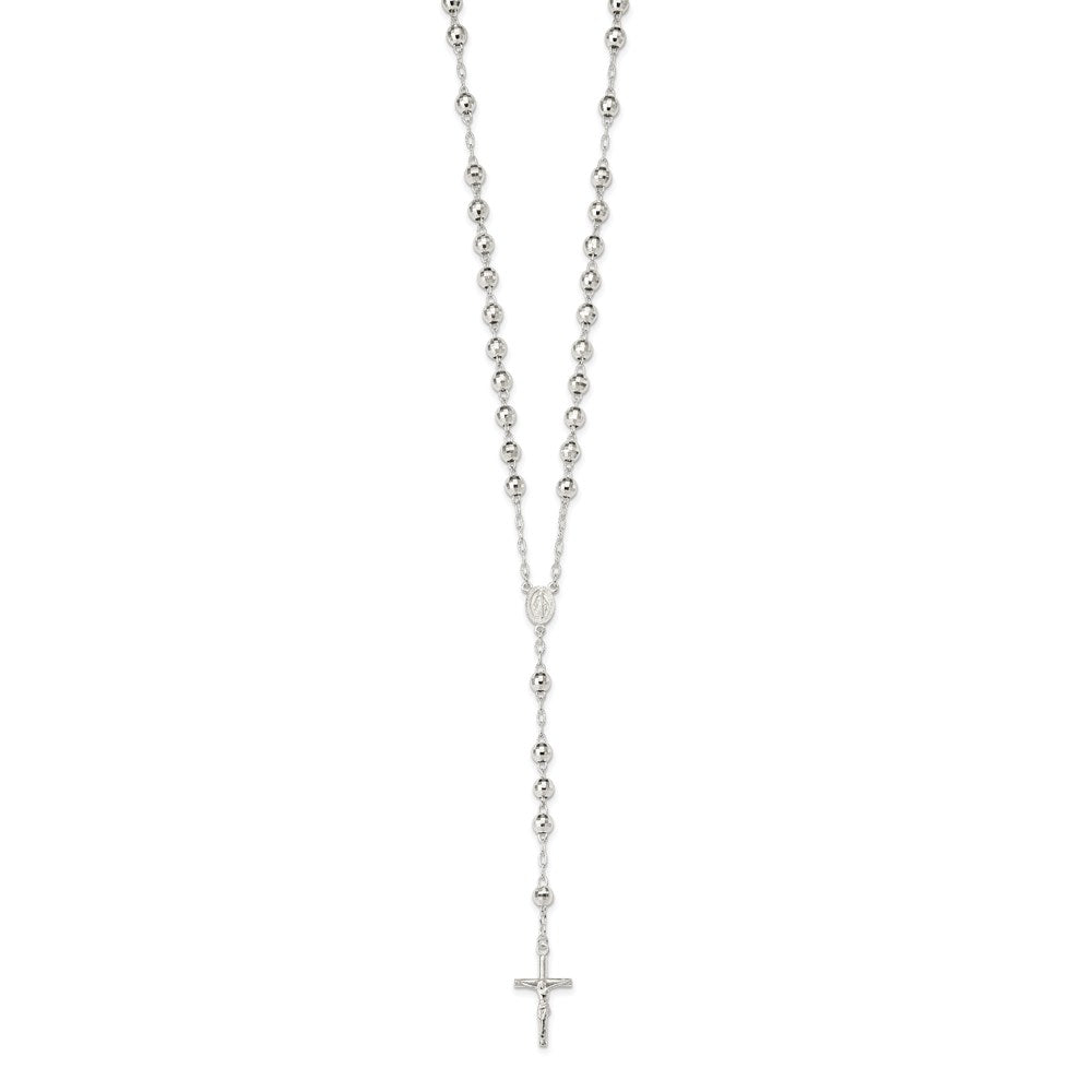 Sterling Silver Polished Mirror Beaded 26 inch Rosary