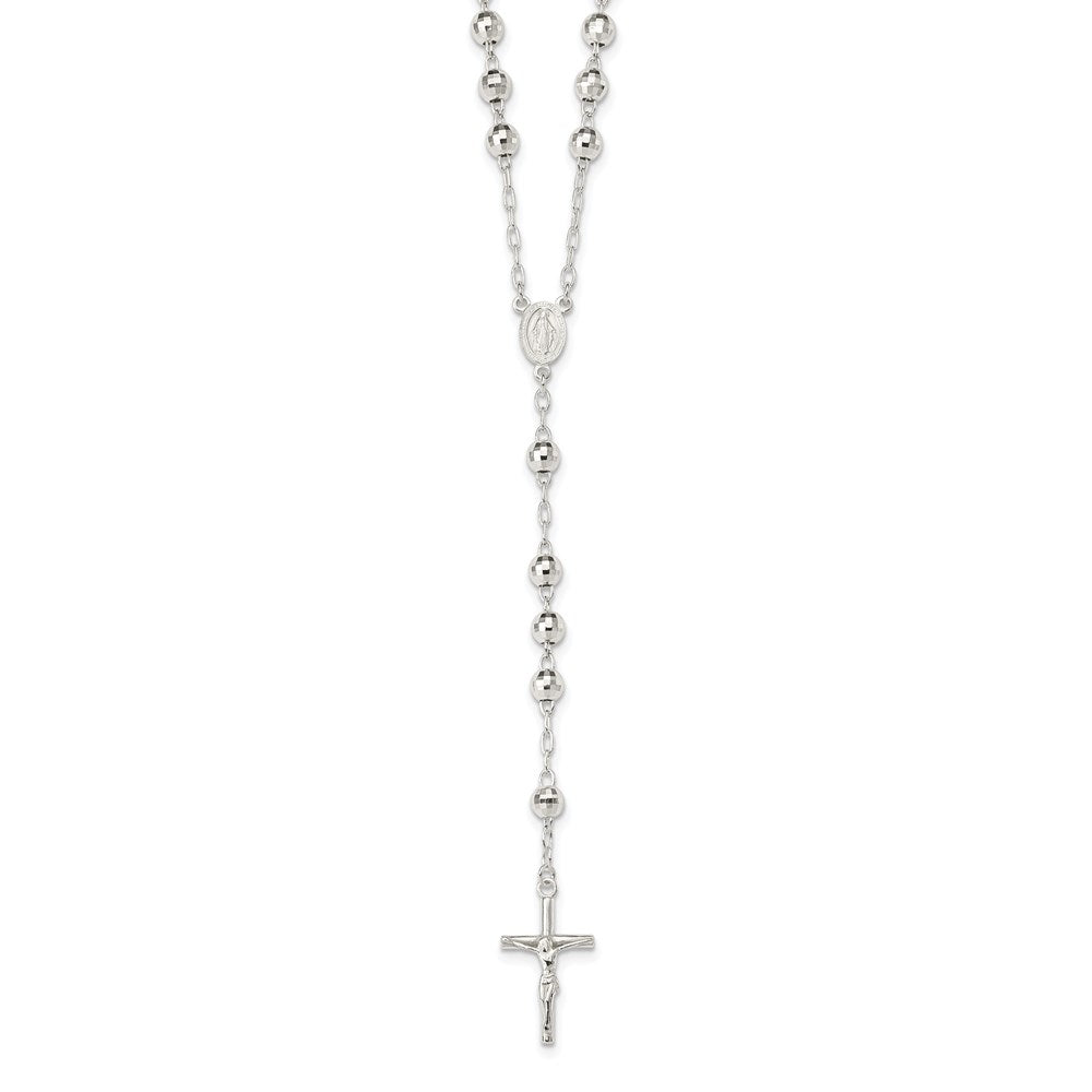 Sterling Silver Polished Mirror Beaded 26 inch Rosary