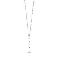 Sterling Silver Polished Pink Crystal Rosary Necklace