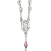 Sterling Silver Polished Pink Crystal Rosary Necklace