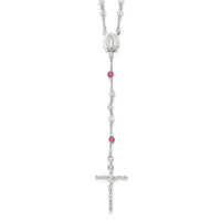 Sterling Silver Polished Pink Crystal Rosary Necklace