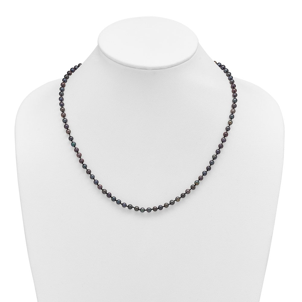 Sterling Silver Rhod-plated 4-5mm Black FWC Pearl Necklace