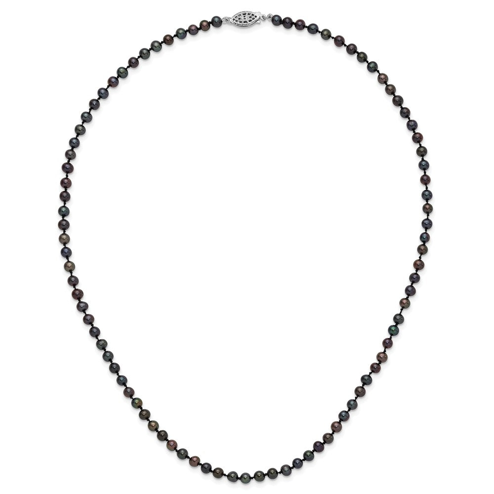 Sterling Silver Rhod-plated 4-5mm Black FWC Pearl Necklace