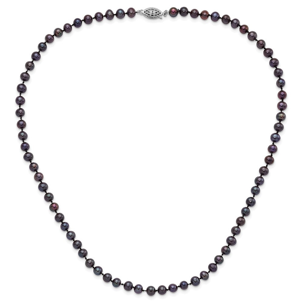 Sterling Silver Rhod-plated 5-6mm Black FWC Pearl Necklace