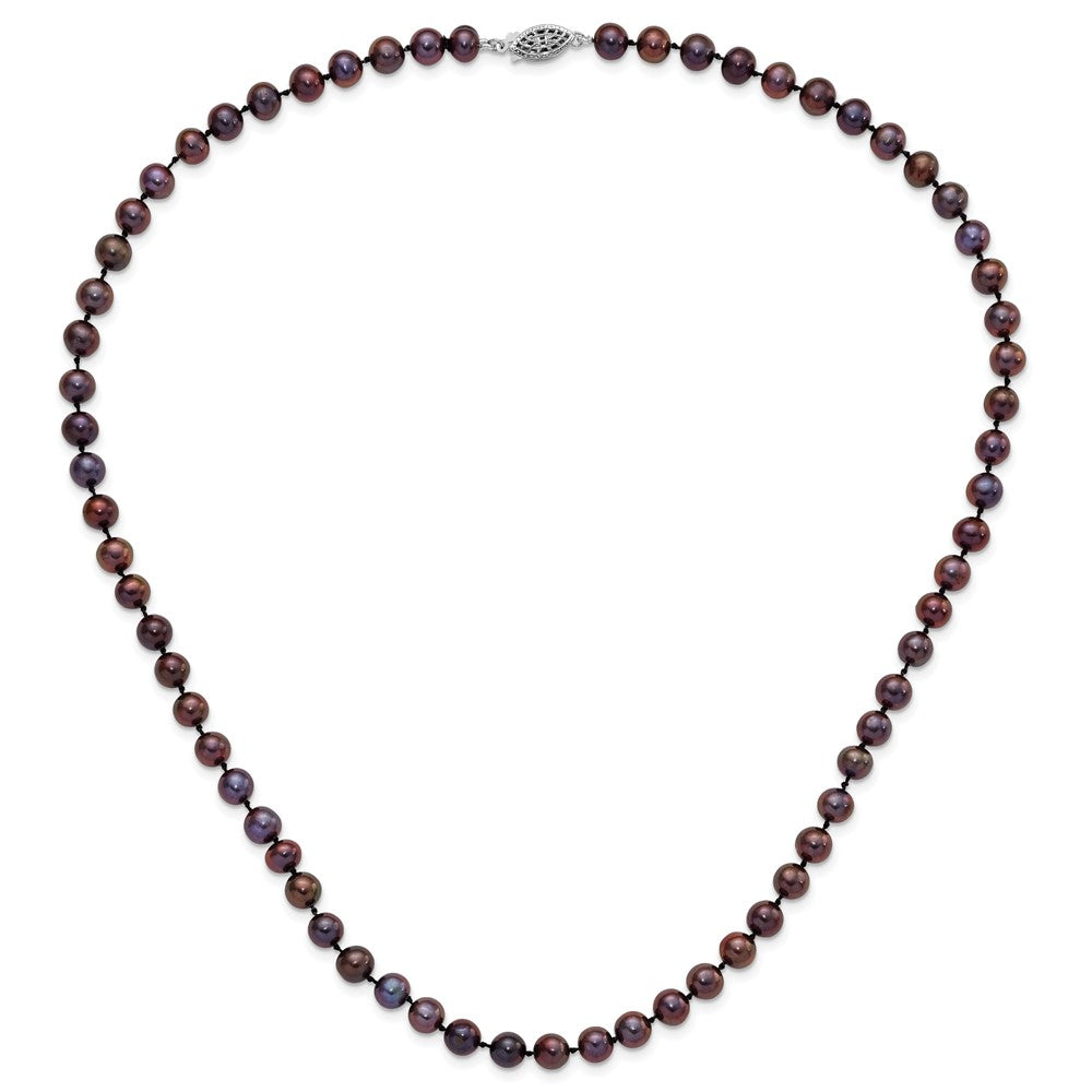 Sterling Silver Rhodium-plated 6-7mm Black FWC Pearl Necklace