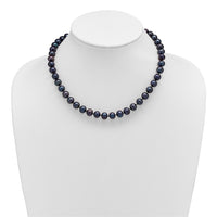 Sterling Silver Rhod-plated 8-9mm Black FWC Pearl Necklace