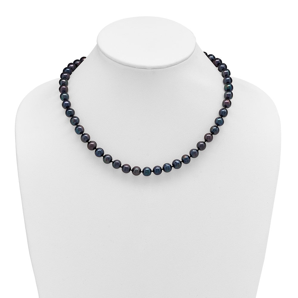 Sterling Silver Rhod-plated 8-9mm Black FWC Pearl Necklace