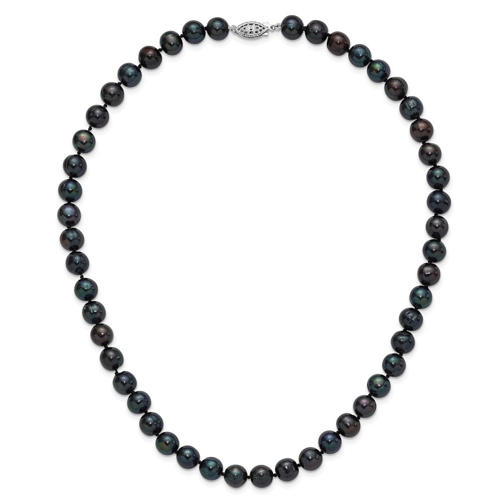 Sterling Silver Rhod-plated 8-9mm Black FWC Pearl Necklace