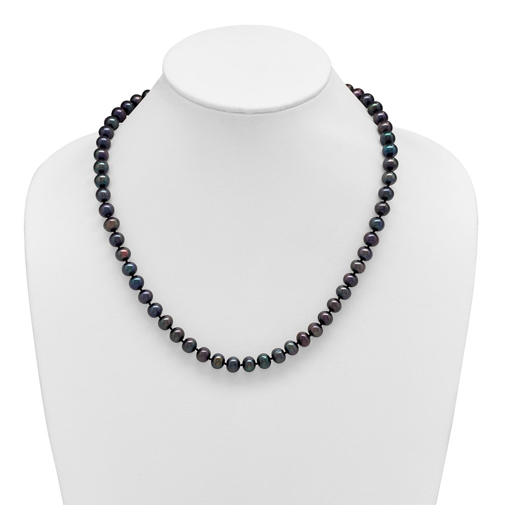 Sterling Silver Rhod-plated 8-9mm Black FWC Pearl Necklace