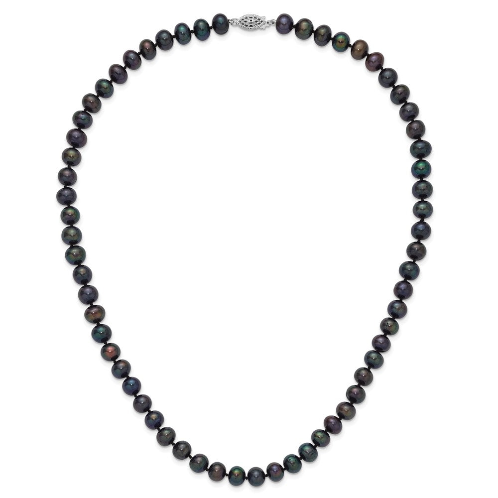 Sterling Silver Rhod-plated 8-9mm Black FWC Pearl Necklace