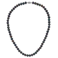 Sterling Silver Rhod-plated 8-9mm Black FWC Pearl Necklace