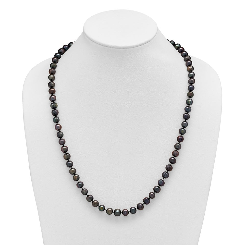 Sterling Silver Rhod-plated 8-9mm Black FWC Pearl Necklace