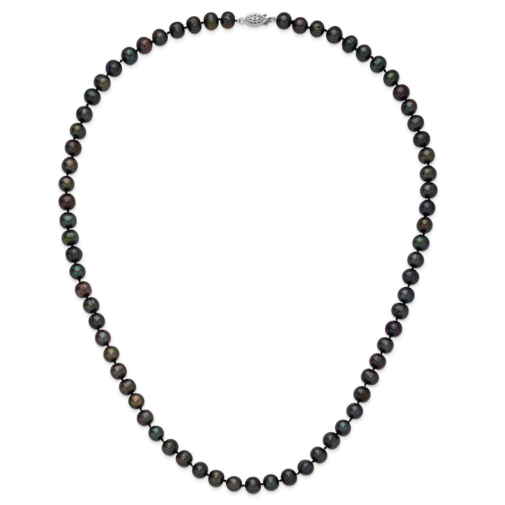 Sterling Silver Rhod-plated 8-9mm Black FWC Pearl Necklace
