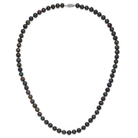 Sterling Silver Rhod-plated 8-9mm Black FWC Pearl Necklace