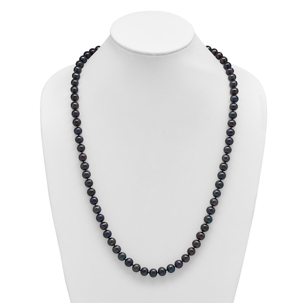 Sterling Silver Rhod-plated 8-9mm Black FWC Pearl Necklace