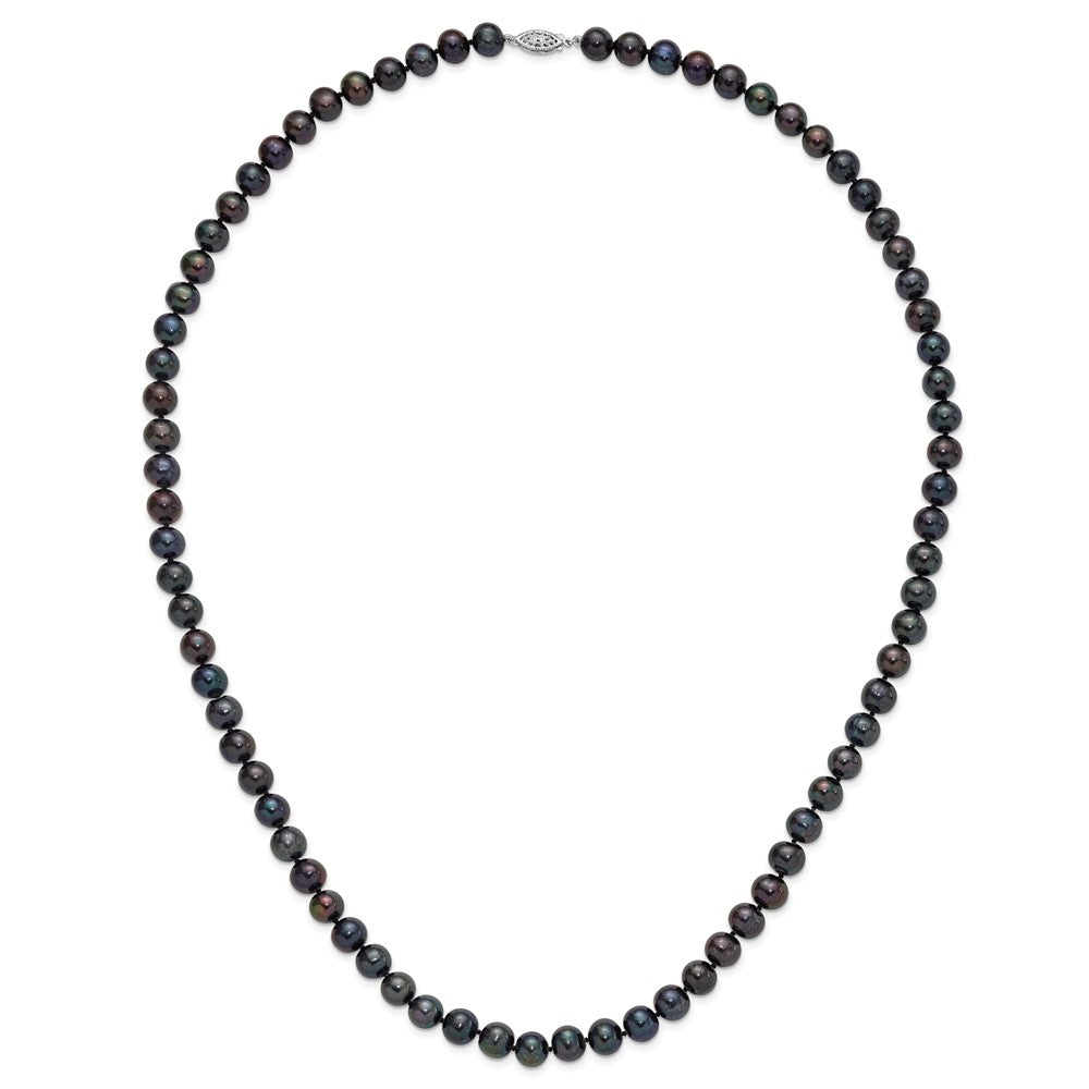 Sterling Silver Rhod-plated 8-9mm Black FWC Pearl Necklace