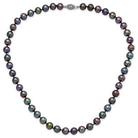 Sterling Silver Rhod-plated 9-10mm Black FWC Pearl Necklace