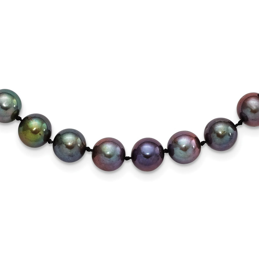 Sterling Silver Rhod-plated 9-10mm Black FWC Pearl Necklace