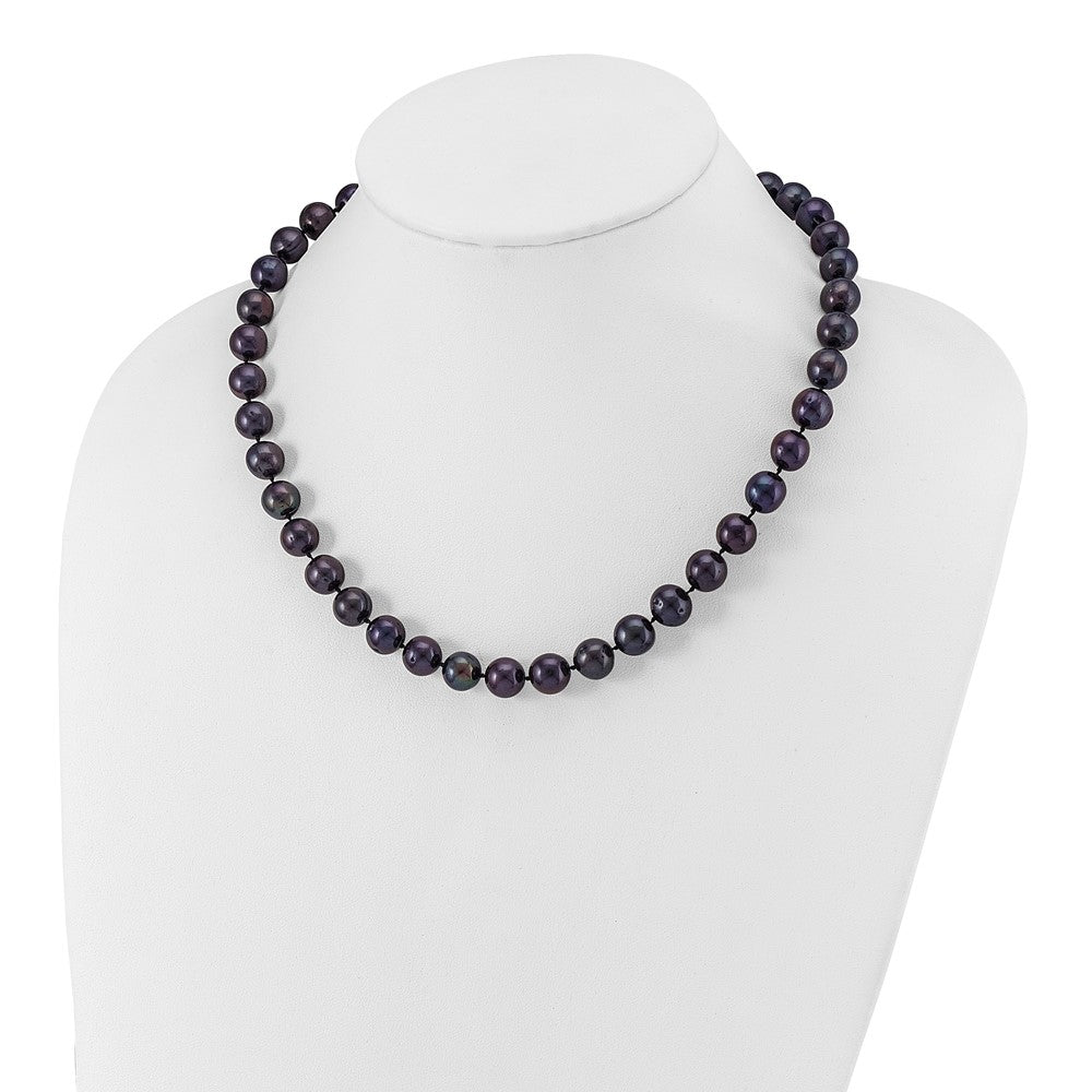 Sterling Silver Rhod-plated 10-11mm Black FWC Pearl Necklace