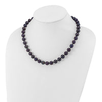 Sterling Silver Rhod-plated 10-11mm Black FWC Pearl Necklace