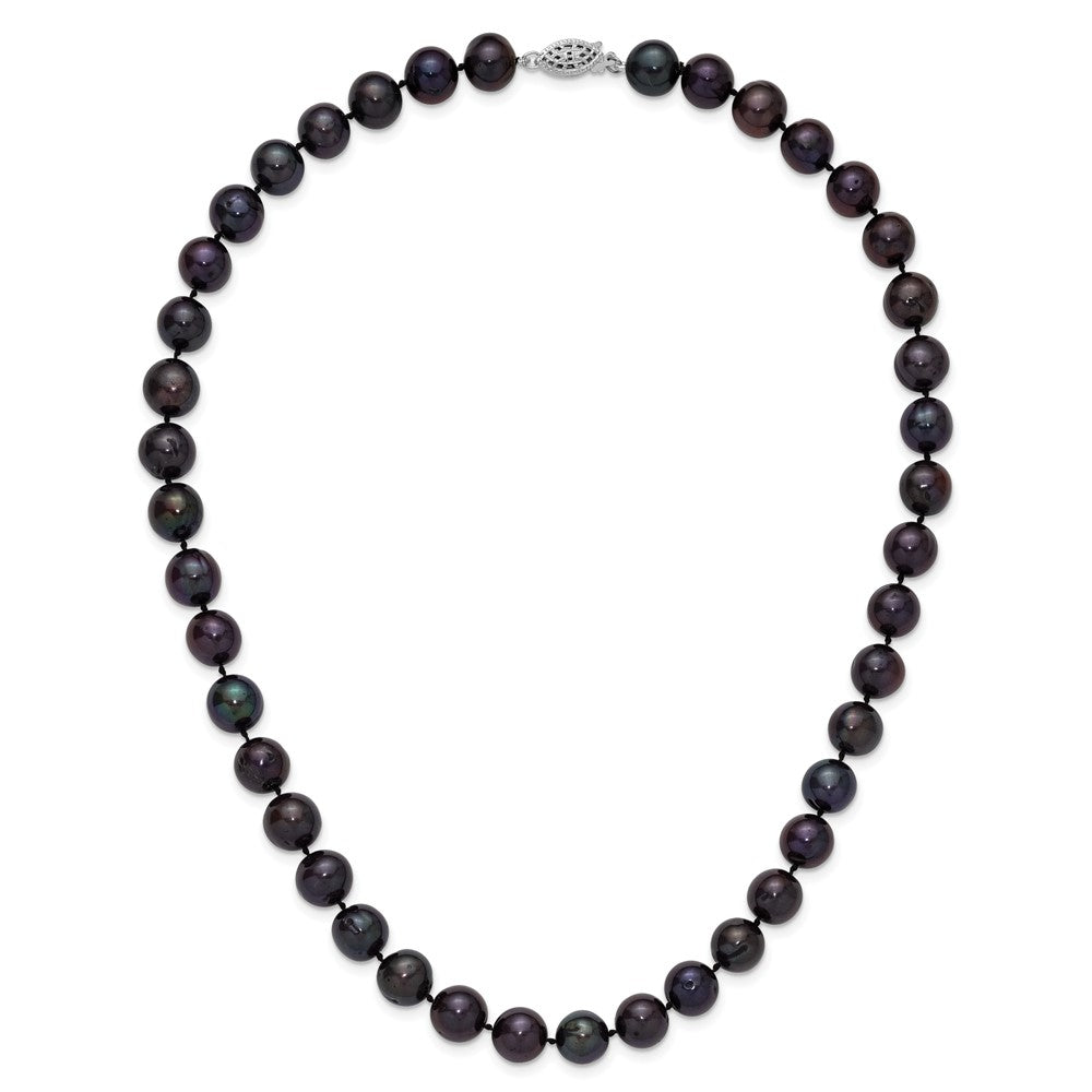 Sterling Silver Rhod-plated 10-11mm Black FWC Pearl Necklace