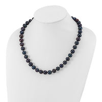 Sterling Silver Rhod-plated 10-11mm Black FWC Pearl Necklace
