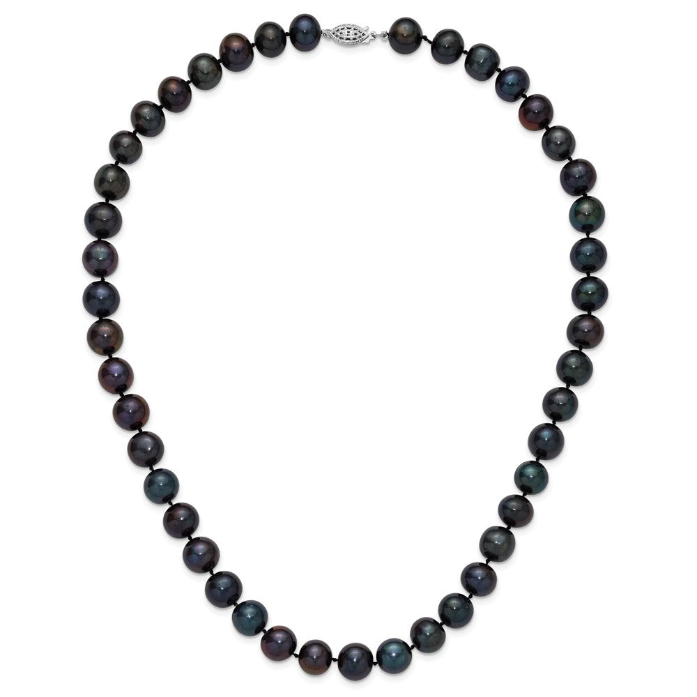 Sterling Silver Rhod-plated 10-11mm Black FWC Pearl Necklace