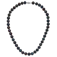 Sterling Silver Rhod-plated 10-11mm Black FWC Pearl Necklace