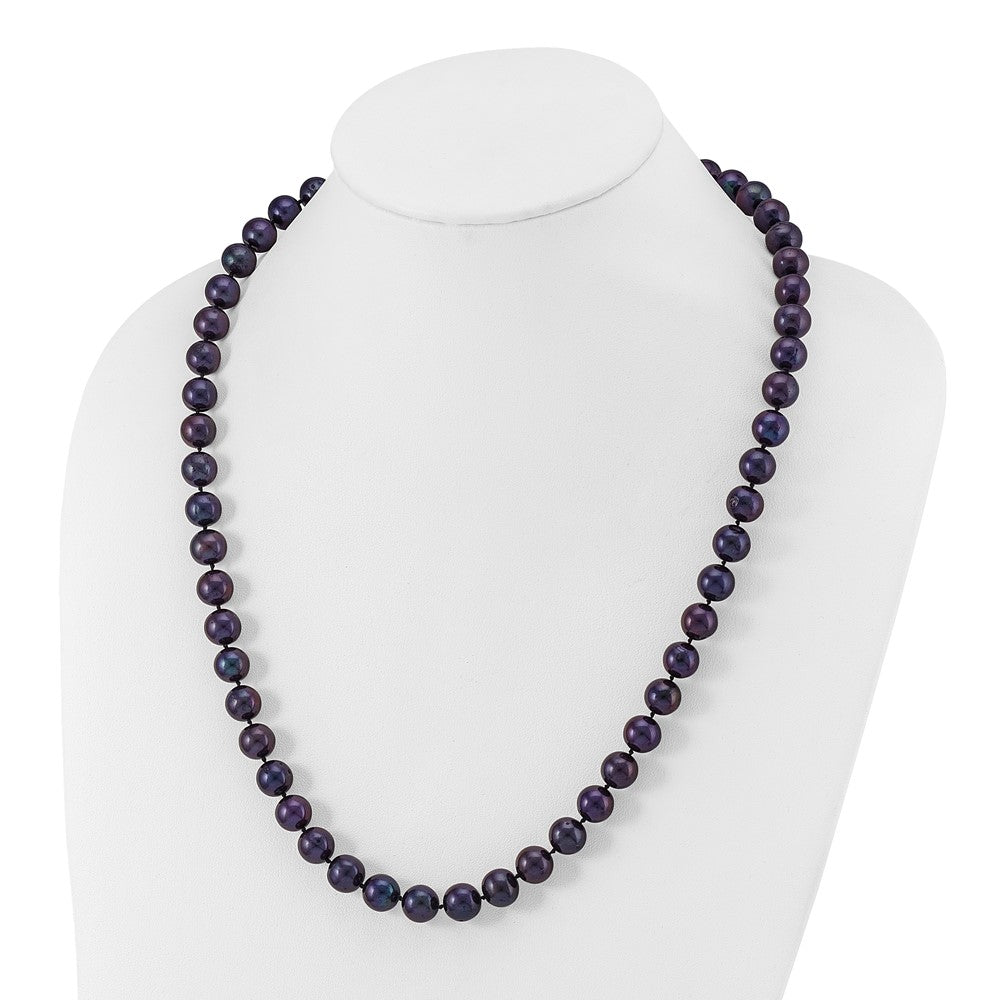 Sterling Silver Rhod-plated 10-11mm Black FWC Pearl Necklace