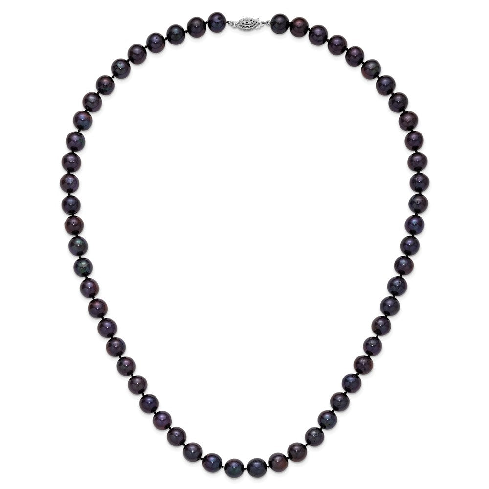 Sterling Silver Rhod-plated 10-11mm Black FWC Pearl Necklace