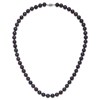 Sterling Silver Rhod-plated 10-11mm Black FWC Pearl Necklace