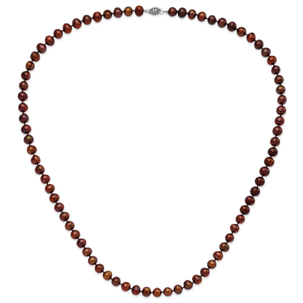 Sterling Silver Rhodium 8-9mm Brown Freshwater Cultured Pearl Necklace