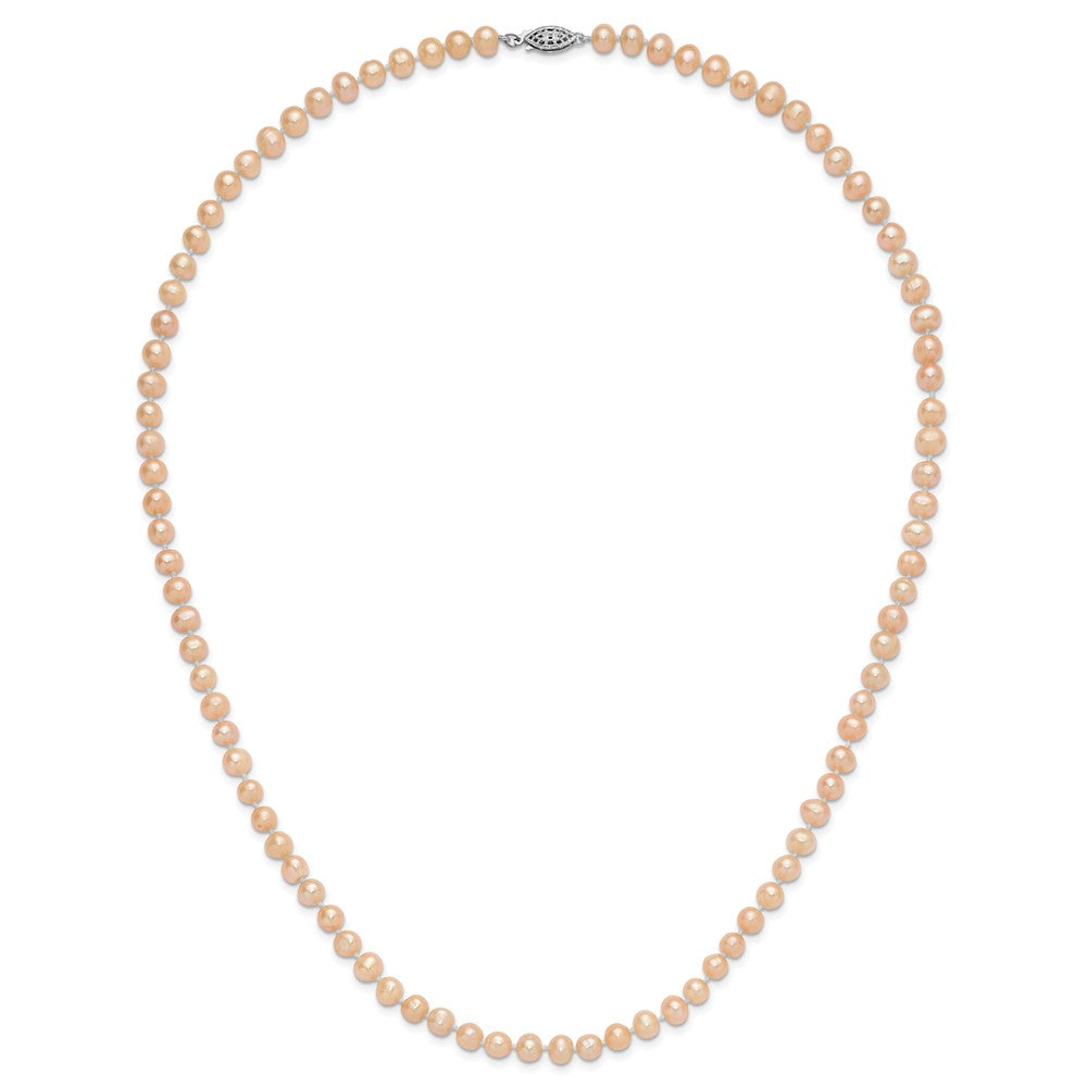 Sterling Silver Rhod-plated 6-7mm Pink FWC Pearl Necklace
