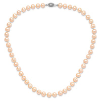 Sterling Silver Rhod-plated 7-8mm Pink FWC Pearl Necklace