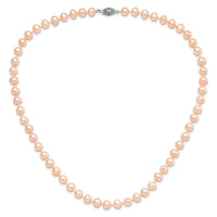 Sterling Silver Rhod-plated 7-8mm Pink FWC Pearl Necklace