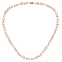 Sterling Silver Rhod-plated 7-8mm Pink FWC Pearl Necklace