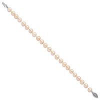 Sterling Silver Rhod-plated 7-8mm Pink FWC Pearl Bracelet