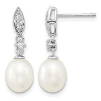 Sterling Silver Rhodium-plated 8-9mm FWC Pearl CZ Necklace/Earring Set