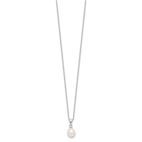 Sterling Silver Rhodium-plated FWC Pearl Necklace/Stud Earring Set