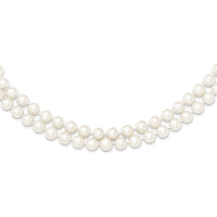 Sterling Silver Rhodium 7.5-8.5mm White FWC Pearl 2-Strand Necklace