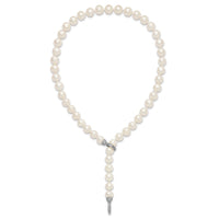 Sterling Silver RH 9-10mm White FWC Pearl CZ Clasp Adjust. Necklace