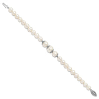 Sterling Silver Rhodium-plated 7-10mm White FWC Pearl Fancy Bracelet