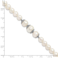 Sterling Silver Rhodium-plated 7-10mm White FWC Pearl Fancy Bracelet