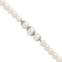 Sterling Silver Rhodium-plated 7-10mm White FWC Pearl Fancy Bracelet