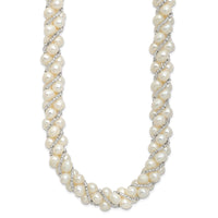 Sterling Silver Rhodium 6-7mm FWC Pearl/Glass Bead Twisted Necklace