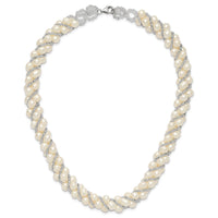 Sterling Silver Rhodium 6-7mm FWC Pearl/Glass Bead Twisted Necklace