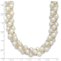 Sterling Silver Rhodium 6-7mm FWC Pearl/Glass Bead Twisted Necklace