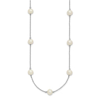 Sterling Silver Rhodium-plated 9 station FWC Pearl Chain Necklace