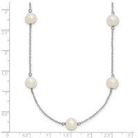 Sterling Silver Rhodium-plated 9 station FWC Pearl Chain Necklace