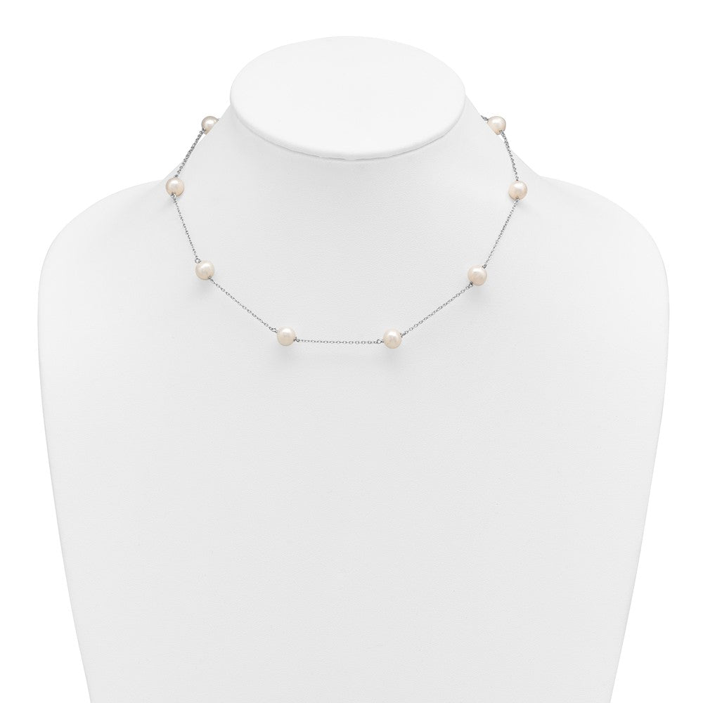 Sterling Silver Rhodium-plated 9 station FWC Pearl Chain Necklace